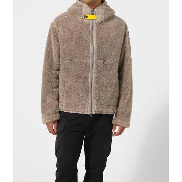 NEW PARAJUMPERS camaglio curly fleece hoodie in mastic